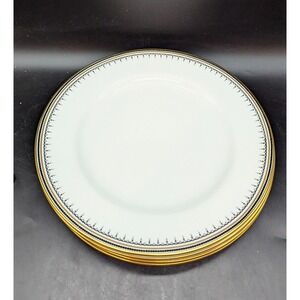 Vintage Set/4 Spode Warwick 10" Dinner Plate Black Banner Dot England